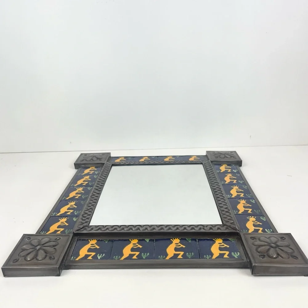 Vintage Ornate Natural Tin & Mexican Tile Mirror